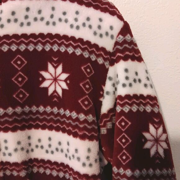 Trail Crest Fleece Hoodie M Nordic Snowflake Fair Isle Red White Sherpa Lined... - Picture 6 of 12
